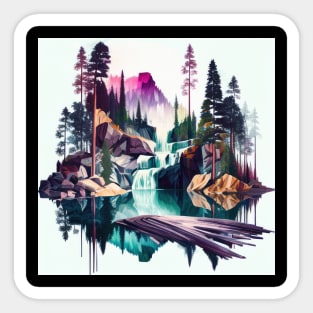 Colorful Mountain Forest Waterfall Sticker